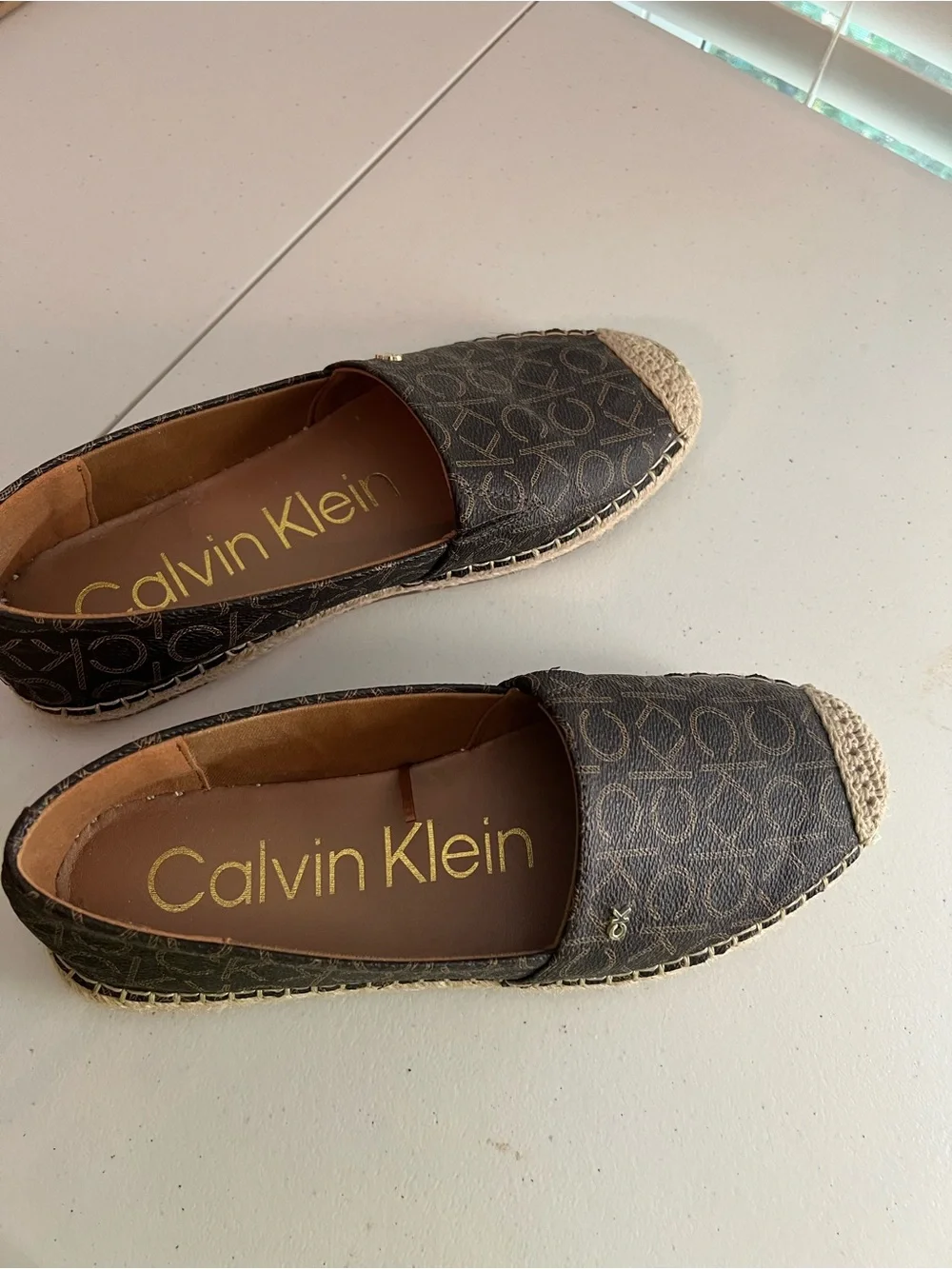 Calvin Klein Brown Monogram Espadrille Slip-Ons 9M